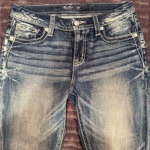 Miss Me Straight Leg Jeans - Blue with White Accents